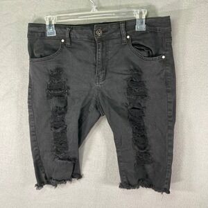 Shop WTD Womens 15 Blackβ Distressed Denim Shorts Frayed Hem Ripped High Rise